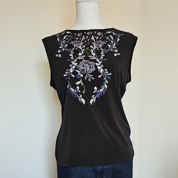 WHBM Embroidered Black Top - Picture 1 of 4